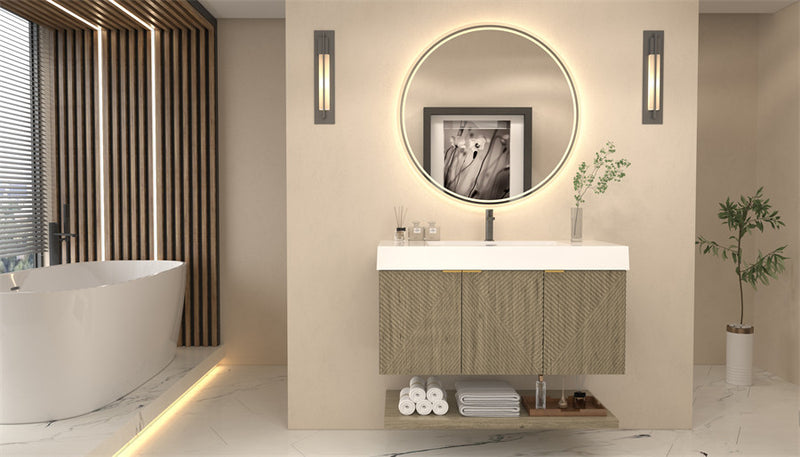 Moreno Bath MT42R Stella 42" Fluted Floating Bathroom Vanity with Reinforced Acrylic Sink | Right Side Drawers