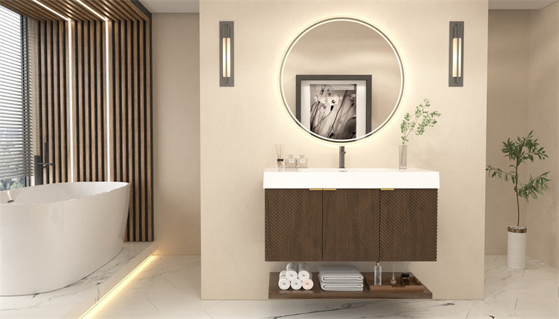Moreno Bath MT42R Stella 42" Fluted Floating Bathroom Vanity with Reinforced Acrylic Sink | Right Side Drawers
