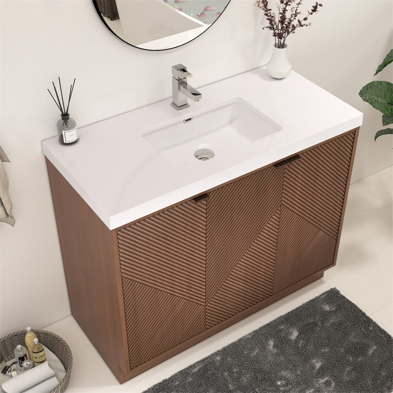 Moreno Bath MT42LFS Mason 42" Fluted Freestanding Bathroom Vanity with Sink Top (Left Side Drawers)