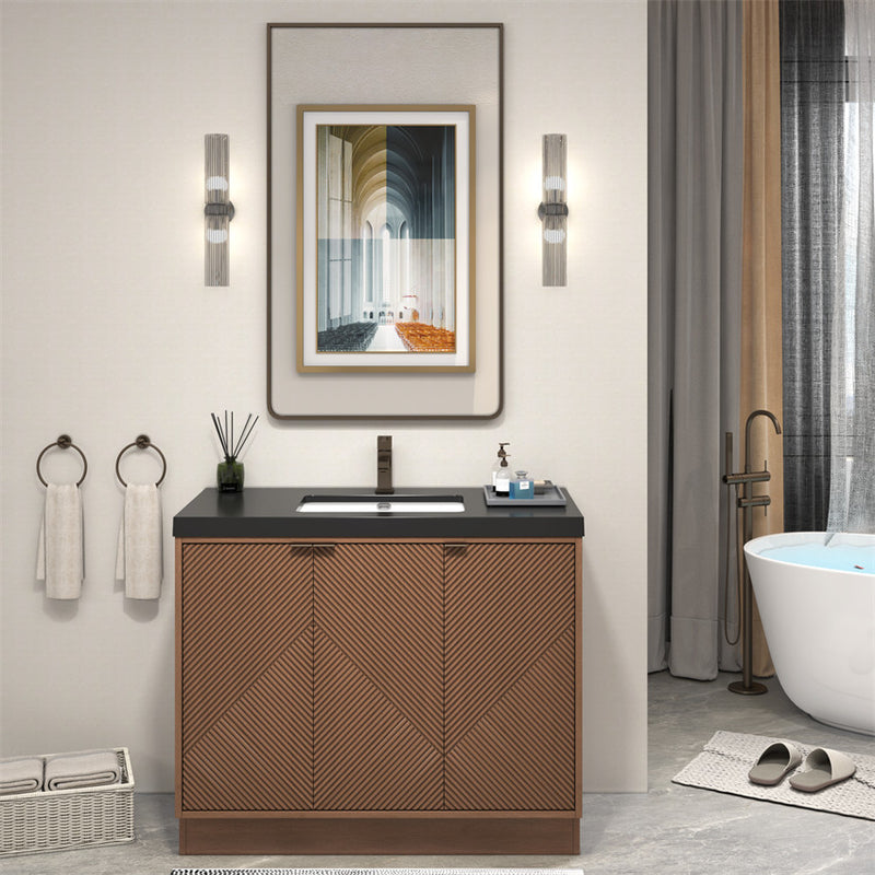 Moreno Bath MT42LFS Mason 42" Fluted Freestanding Bathroom Vanity with Sink Top (Left Side Drawers)