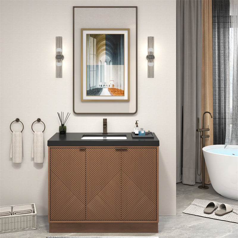 Moreno Bath MT42RFS Mason 42" Fluted Freestanding Bathroom Vanity with Sink Top (Right Side Drawers)