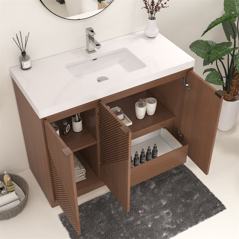Moreno Bath MT42RFS Mason 42" Fluted Freestanding Bathroom Vanity with Sink Top (Right Side Drawers)