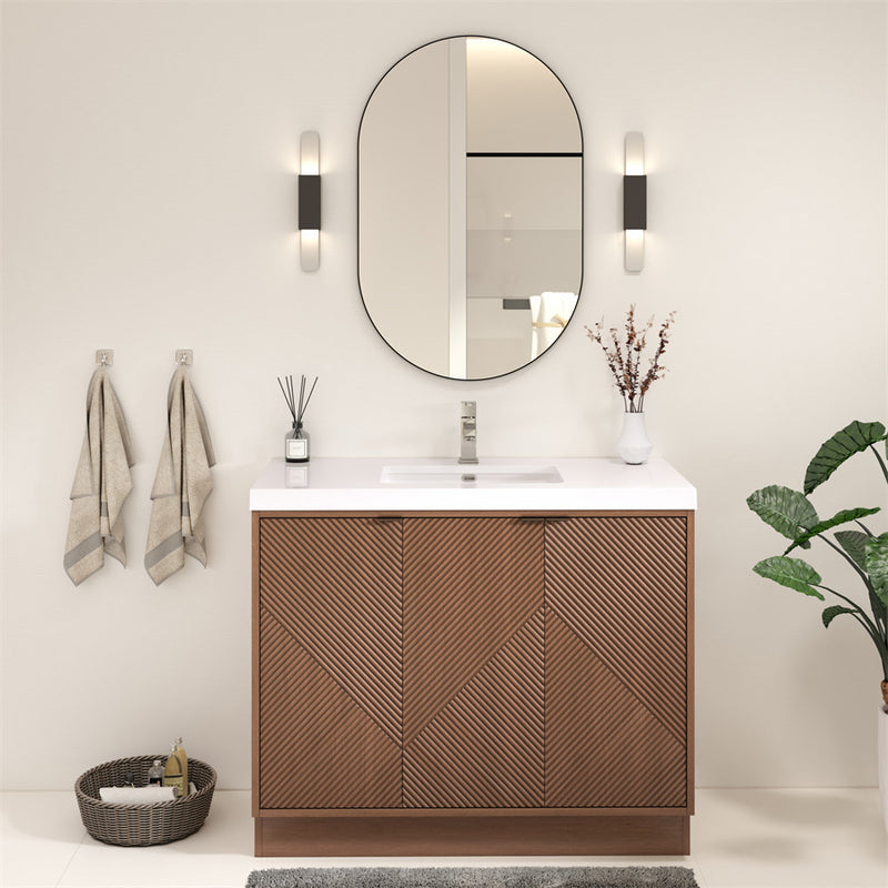 Moreno Bath MT42RFS Mason 42" Fluted Freestanding Bathroom Vanity with Sink Top (Right Side Drawers)