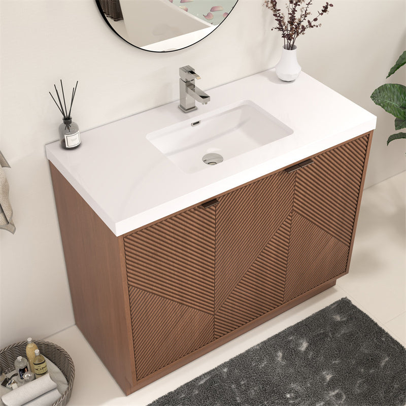 Moreno Bath MT42RFS Mason 42" Fluted Freestanding Bathroom Vanity with Sink Top (Right Side Drawers)