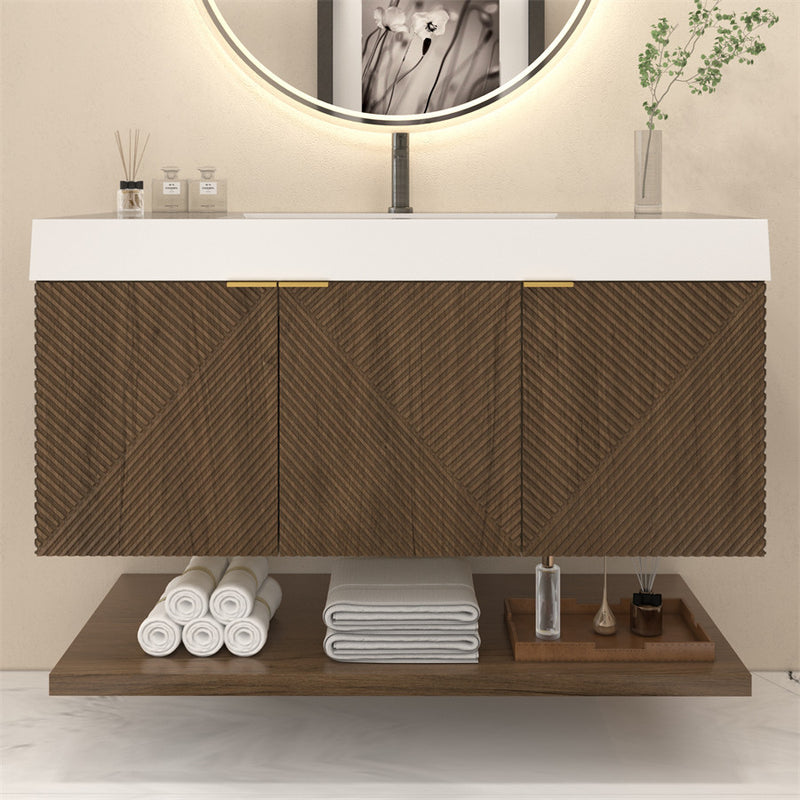 Moreno Bath MT48 Stella 48" Fluted Floating Bathroom Vanity with Reinforced Acrylic Sink