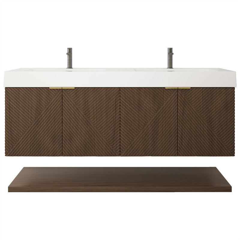 Moreno Bath MT60D Stella 60" Fluted Floating Bathroom Vanity with Reinforced Acrylic Double Sink