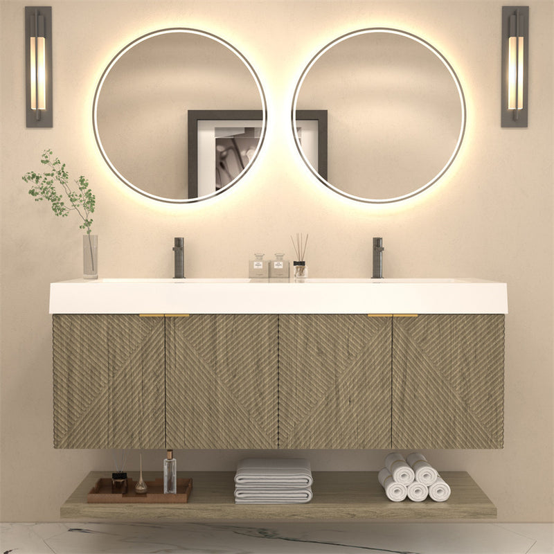 Moreno Bath MT60D Stella 60" Fluted Floating Bathroom Vanity with Reinforced Acrylic Double Sink