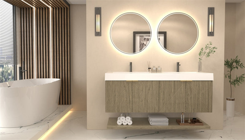 Moreno Bath MT60D Stella 60" Fluted Floating Bathroom Vanity with Reinforced Acrylic Double Sink