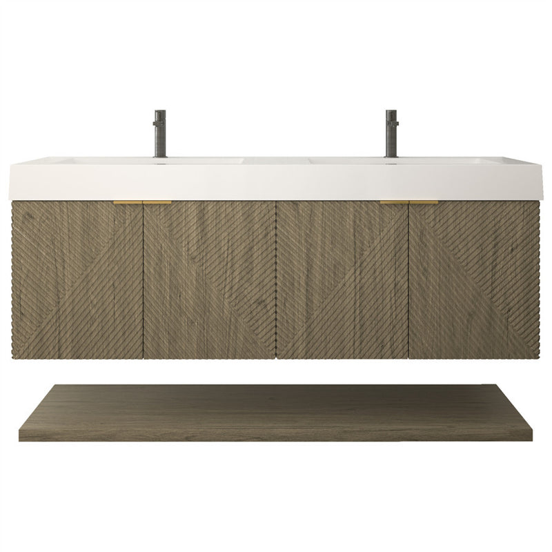 Moreno Bath MT60D Stella 60" Fluted Floating Bathroom Vanity with Reinforced Acrylic Double Sink
