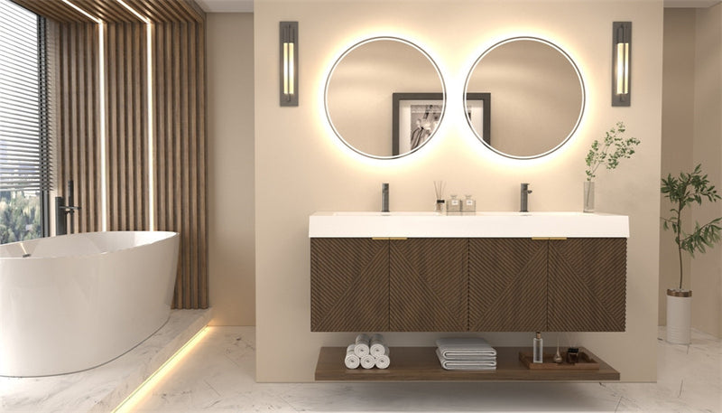 Moreno Bath MT60D Stella 60" Fluted Floating Bathroom Vanity with Reinforced Acrylic Double Sink