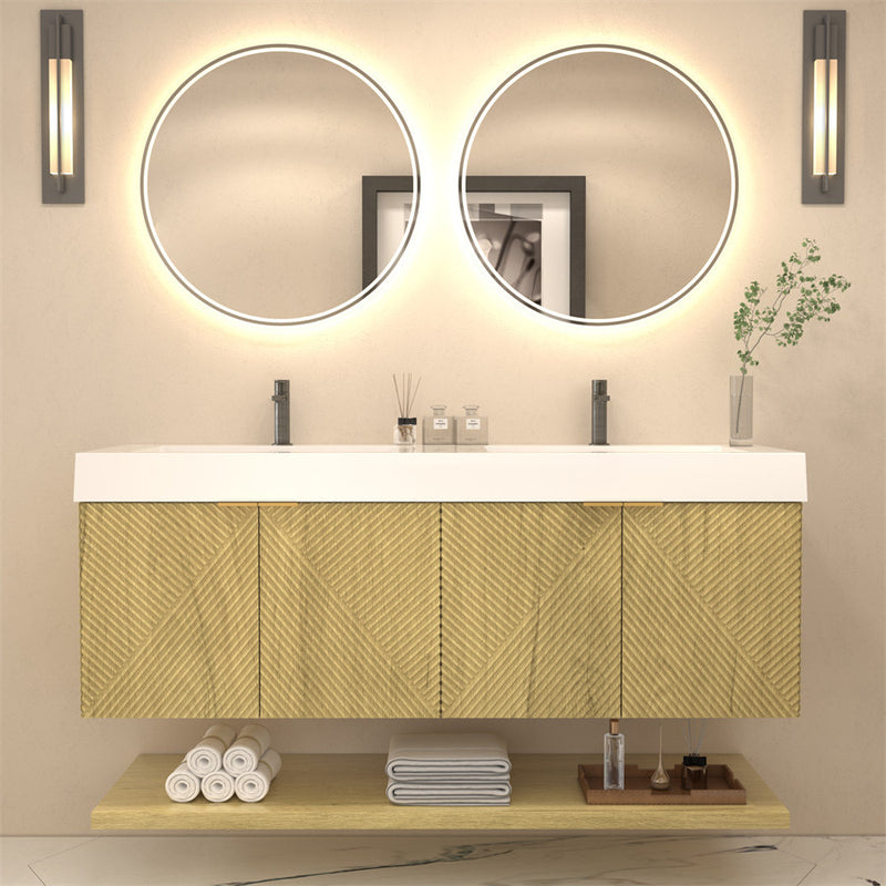 Moreno Bath MT60D Stella 60" Fluted Floating Bathroom Vanity with Reinforced Acrylic Double Sink