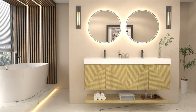 Moreno Bath MT60D Stella 60" Fluted Floating Bathroom Vanity with Reinforced Acrylic Double Sink