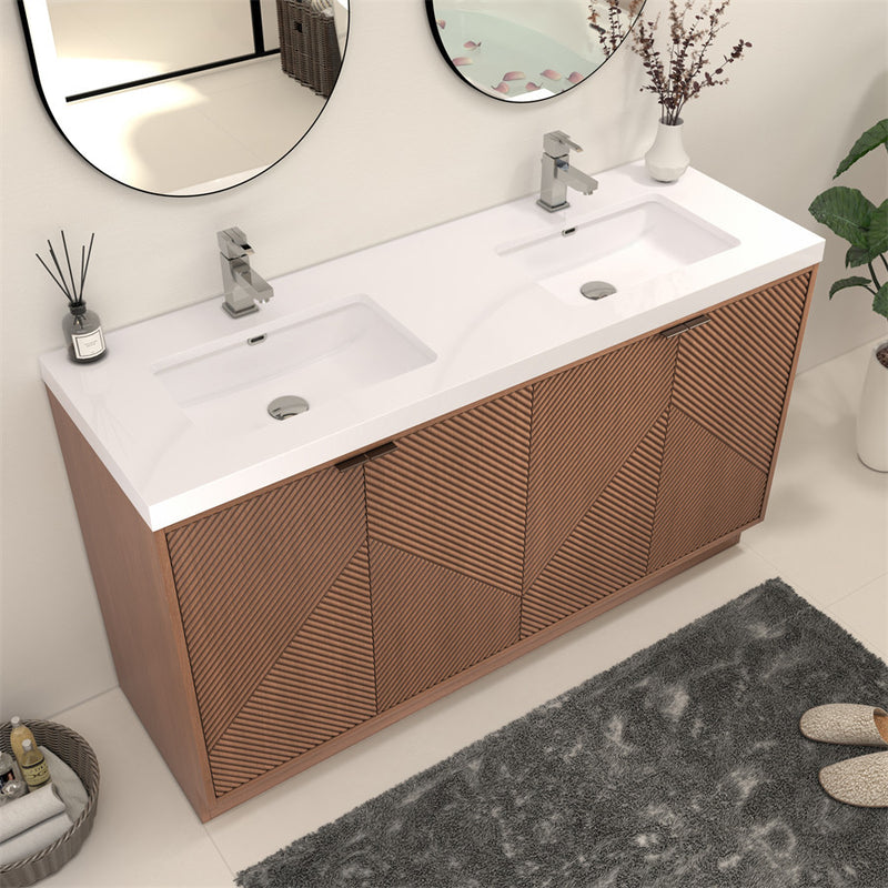 Moreno Bath MT60DFS Mason 60" Fluted Freestanding Bathroom Vanity with Double Sink Top