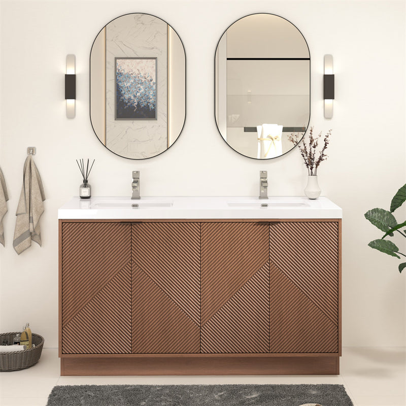 Moreno Bath MT60DFS Mason 60" Fluted Freestanding Bathroom Vanity with Double Sink Top