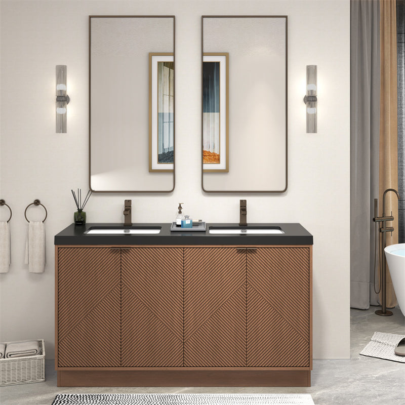 Moreno Bath MT60DFS Mason 60" Fluted Freestanding Bathroom Vanity with Double Sink Top