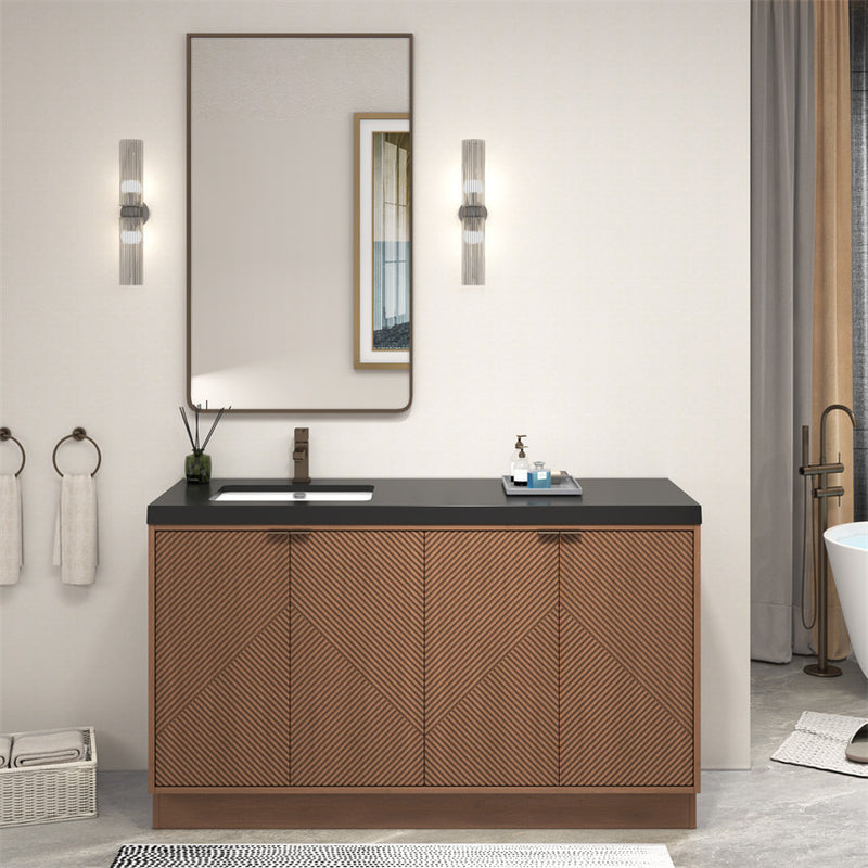 Moreno Bath MT60SLFS Mason 60" Fluted Freestanding Bathroom Vanity with Left Side Sink Top
