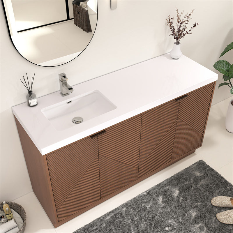 Moreno Bath MT60SLFS Mason 60" Fluted Freestanding Bathroom Vanity with Left Side Sink Top