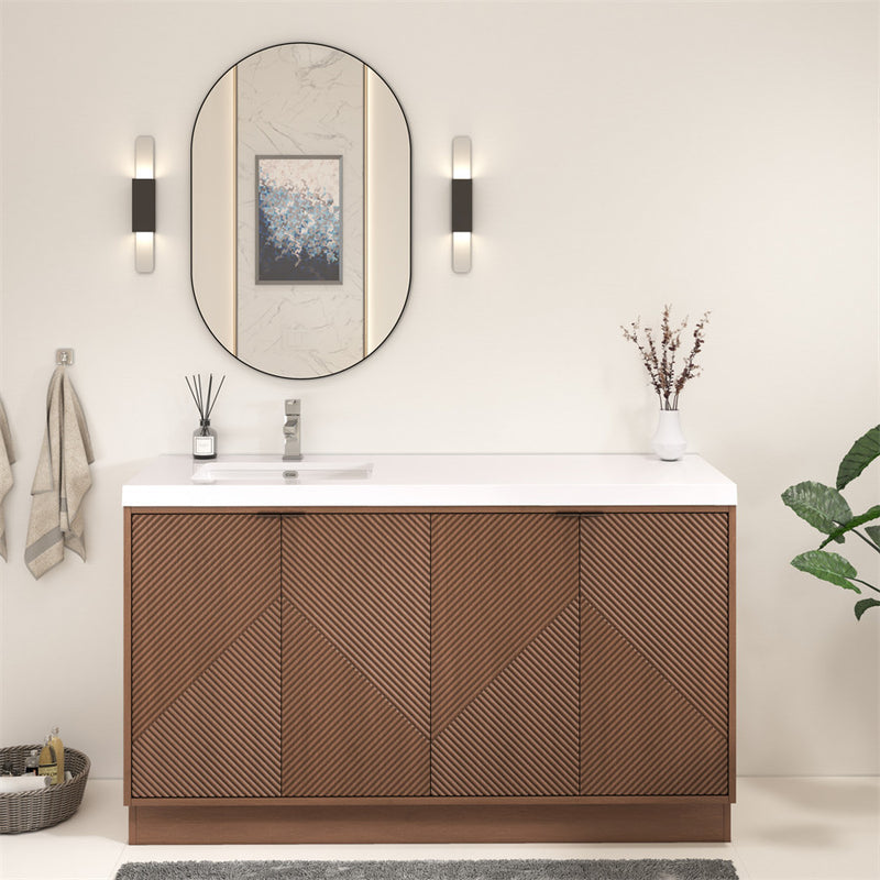 Moreno Bath MT60SLFS Mason 60" Fluted Freestanding Bathroom Vanity with Left Side Sink Top