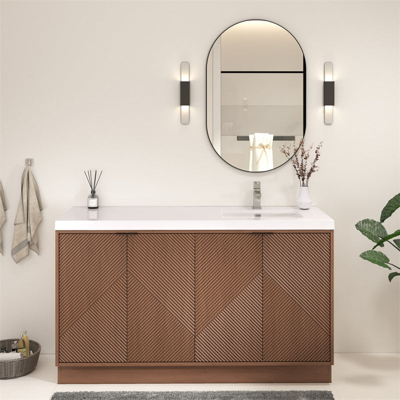 Moreno Bath MT60SRFS Mason 60" Fluted Freestanding Bathroom Vanity with Right Side Sink Top