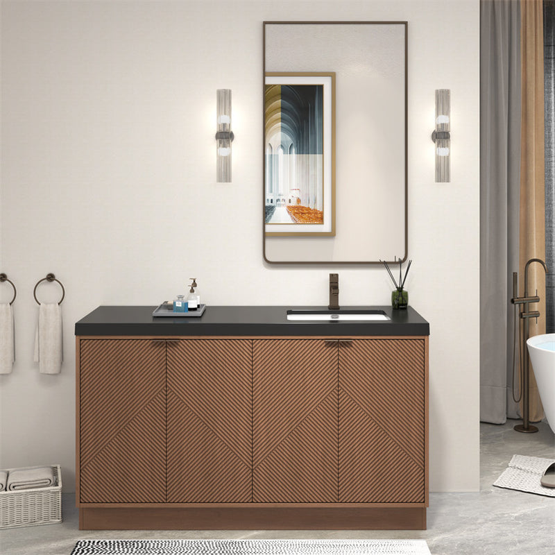 Moreno Bath MT60SRFS Mason 60" Fluted Freestanding Bathroom Vanity with Right Side Sink Top