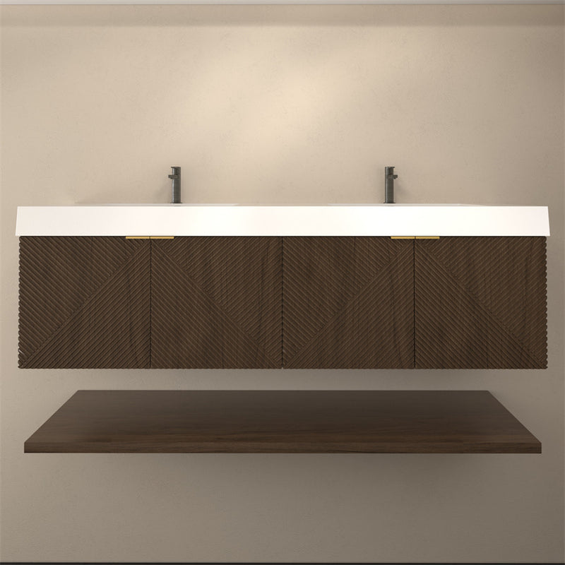 Moreno Bath MT72D Stella 72" Fluted Floating Bathroom Vanity with Reinforced Acrylic Double Sink
