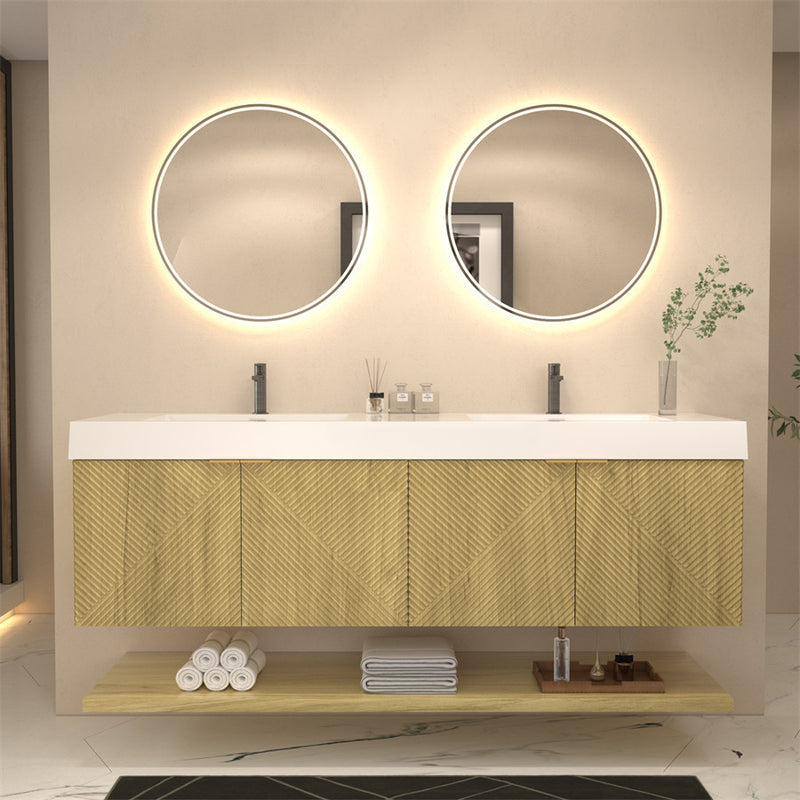 Moreno Bath MT72D Stella 72" Fluted Floating Bathroom Vanity with Reinforced Acrylic Double Sink