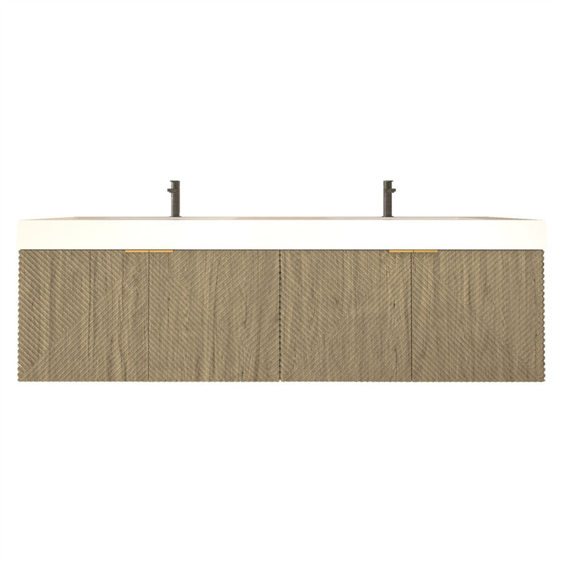 Moreno Bath MT72D Stella 72" Fluted Floating Bathroom Vanity with Reinforced Acrylic Double Sink