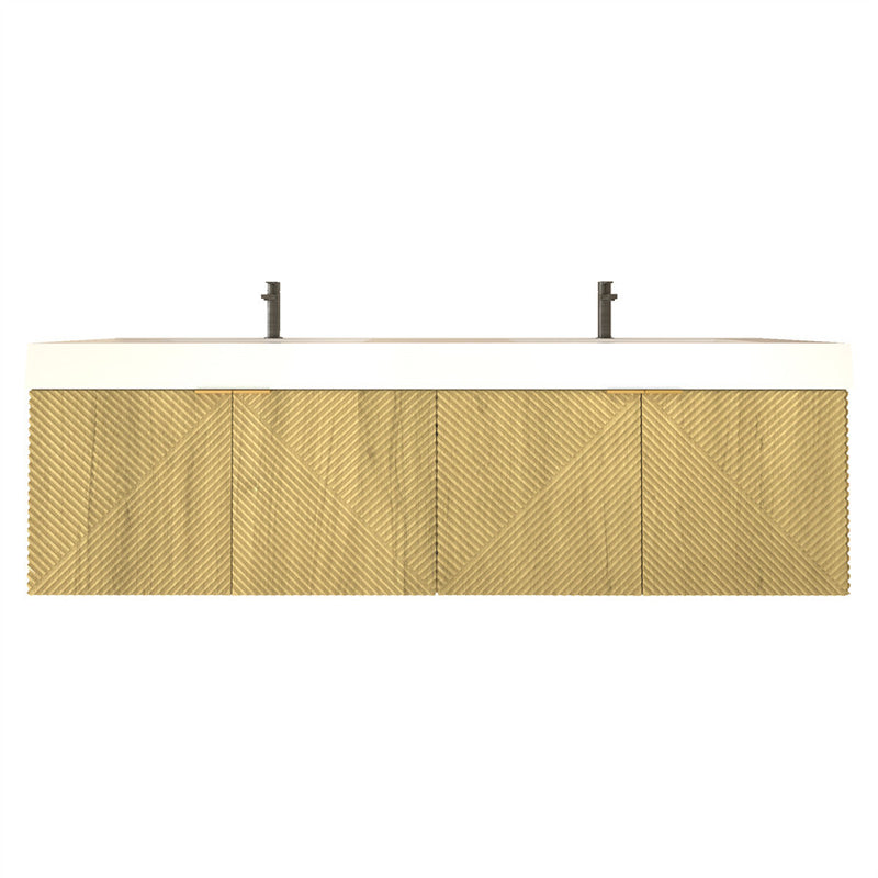 Moreno Bath MT72D Stella 72" Fluted Floating Bathroom Vanity with Reinforced Acrylic Double Sink