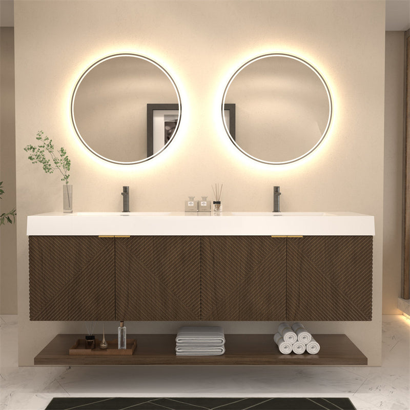 Moreno Bath MT72D Stella 72" Fluted Floating Bathroom Vanity with Reinforced Acrylic Double Sink