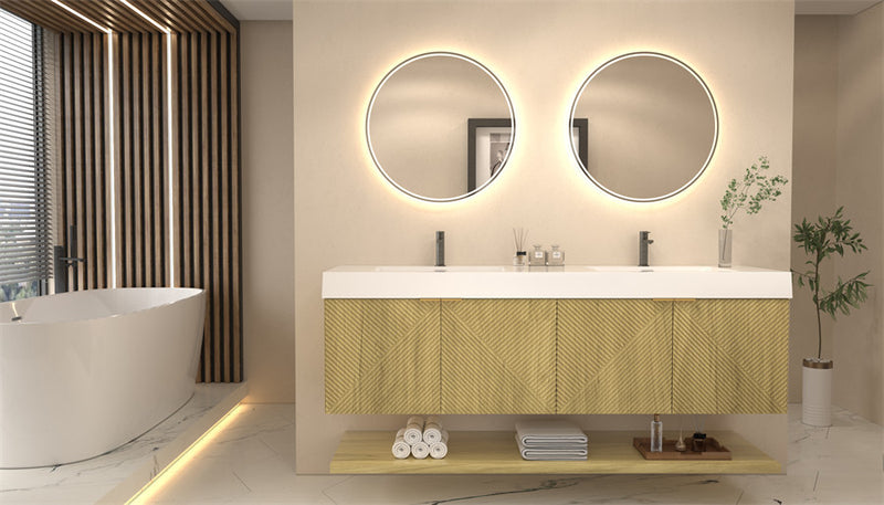 Moreno Bath MT72D Stella 72" Fluted Floating Bathroom Vanity with Reinforced Acrylic Double Sink