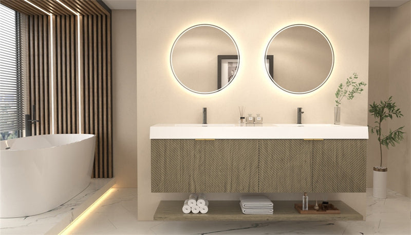 Moreno Bath MT72D Stella 72" Fluted Floating Bathroom Vanity with Reinforced Acrylic Double Sink