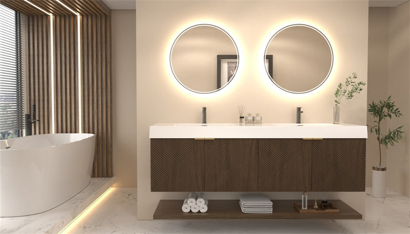 Moreno Bath MT72D Stella 72" Fluted Floating Bathroom Vanity with Reinforced Acrylic Double Sink