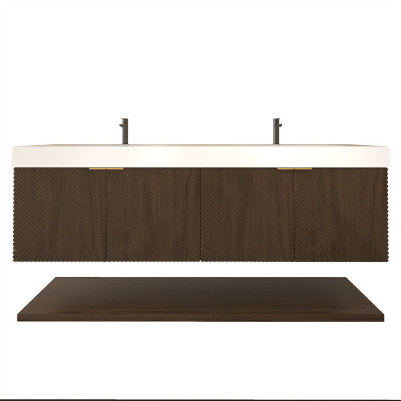 Moreno Bath MT72D Stella 72" Fluted Floating Bathroom Vanity with Reinforced Acrylic Double Sink