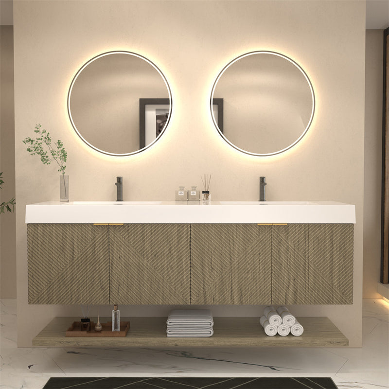 Moreno Bath MT72D Stella 72" Fluted Floating Bathroom Vanity with Reinforced Acrylic Double Sink