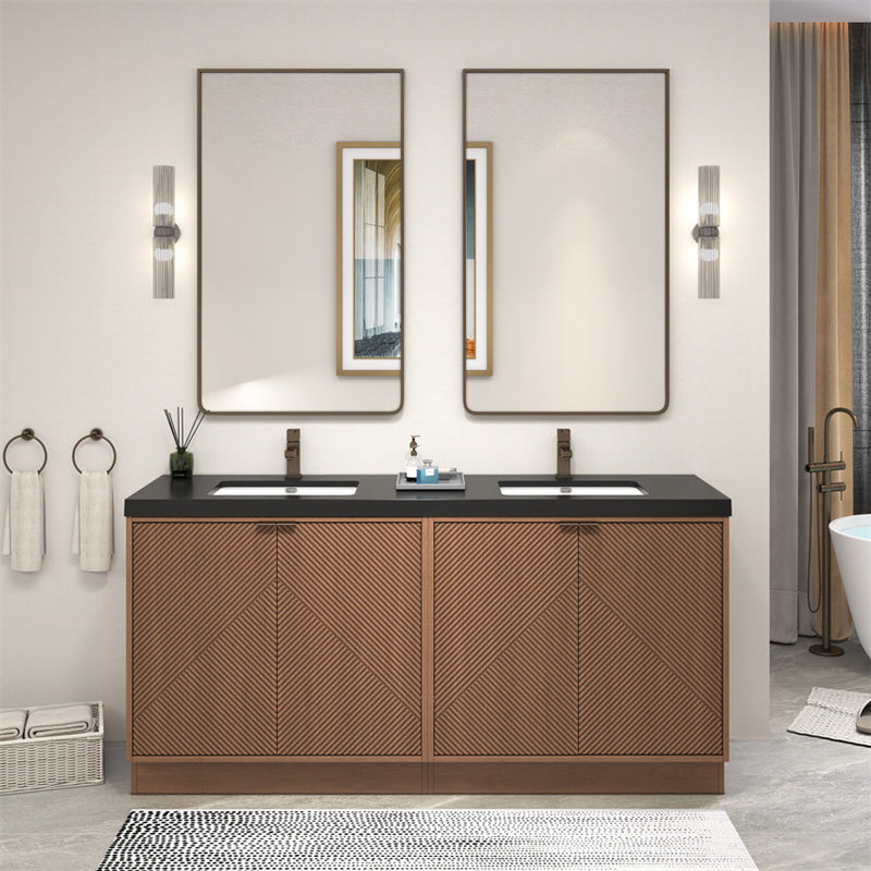 Moreno Bath MT72DFS Mason 72" Fluted Freestanding Bathroom Vanity with Double Sink Top
