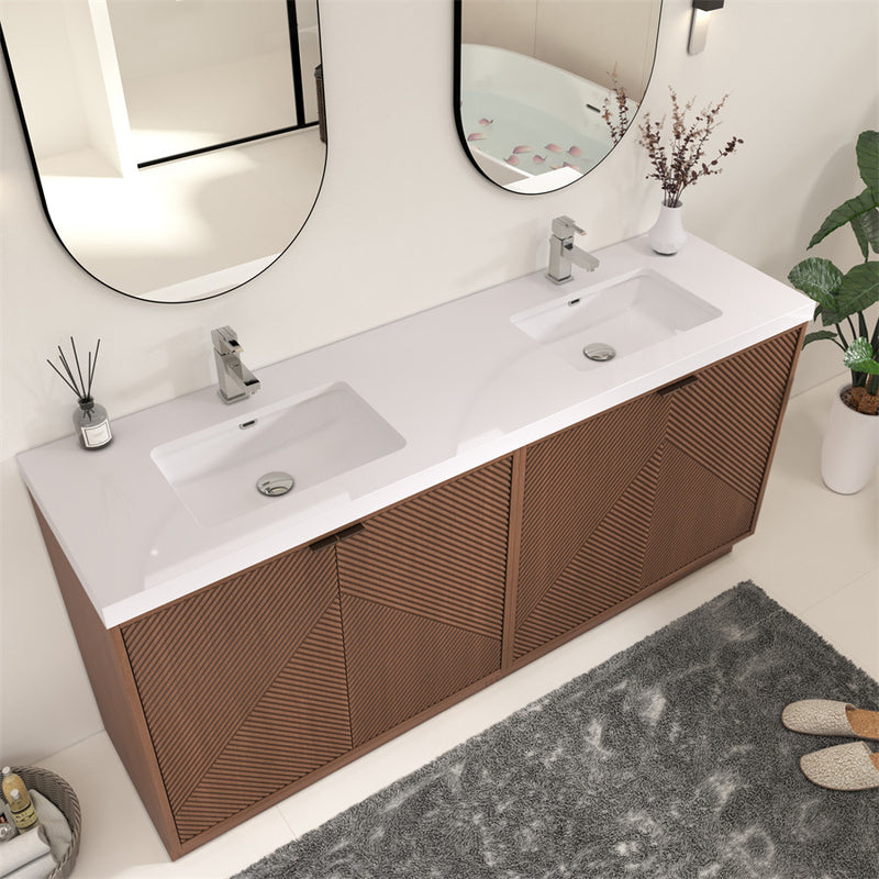 Moreno Bath MT72DFS Mason 72" Fluted Freestanding Bathroom Vanity with Double Sink Top