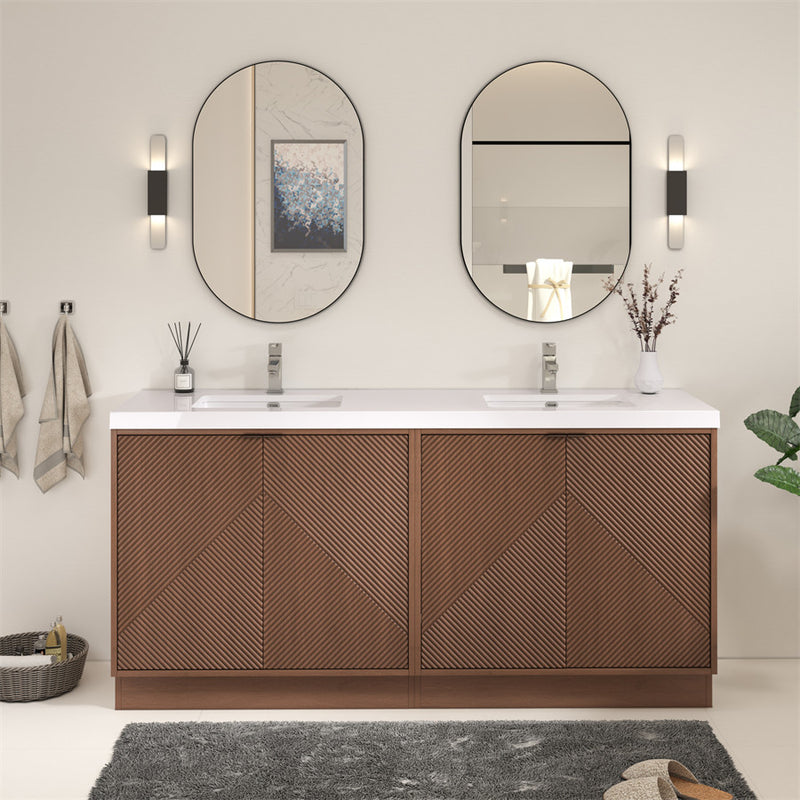 Moreno Bath MT72DFS Mason 72" Fluted Freestanding Bathroom Vanity with Double Sink Top