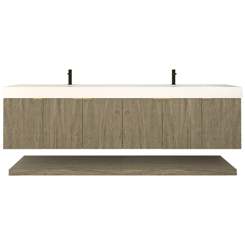 Moreno Bath MT84D Stella 84" Fluted Floating Bathroom Vanity with Reinforced Acrylic Double Sink