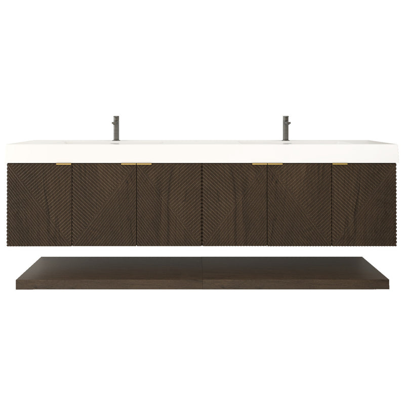 Moreno Bath MT84D Stella 84" Fluted Floating Bathroom Vanity with Reinforced Acrylic Double Sink