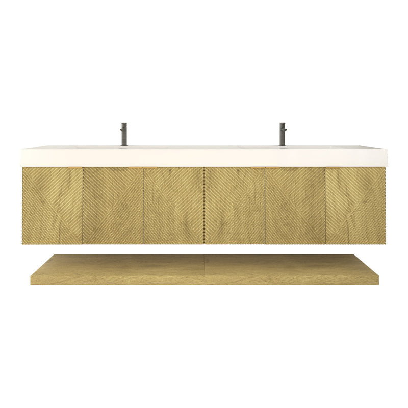 Moreno Bath MT84D Stella 84" Fluted Floating Bathroom Vanity with Reinforced Acrylic Double Sink
