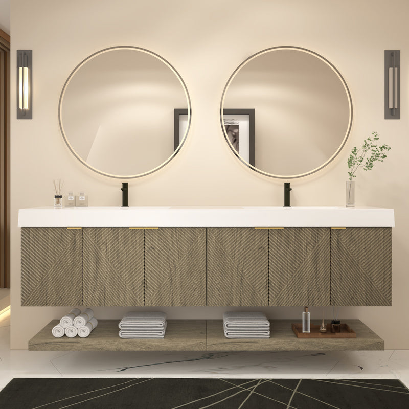 Moreno Bath MT84D Stella 84" Fluted Floating Bathroom Vanity with Reinforced Acrylic Double Sink