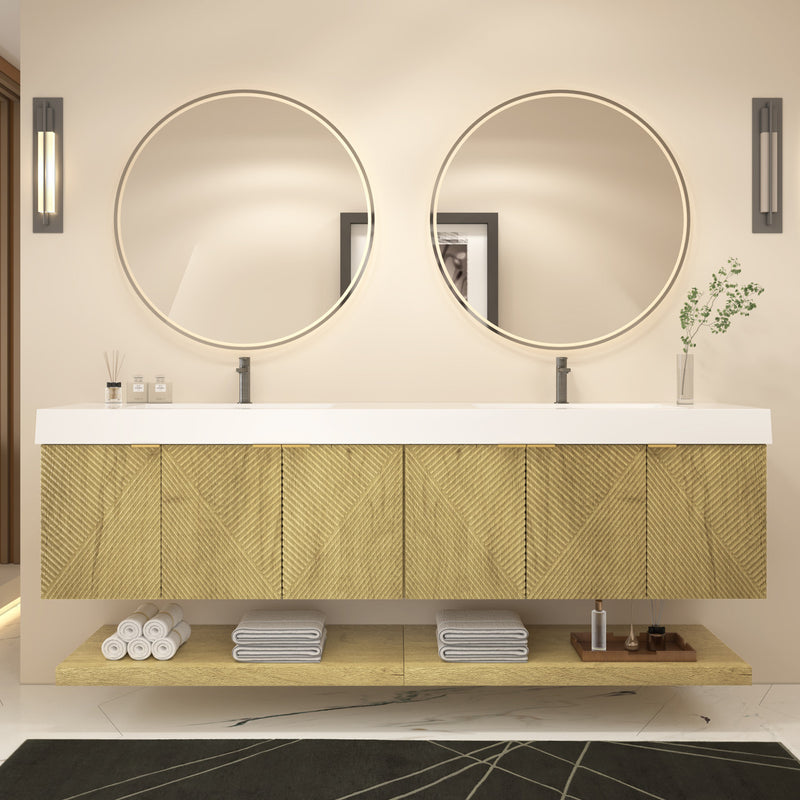 Moreno Bath MT84D Stella 84" Fluted Floating Bathroom Vanity with Reinforced Acrylic Double Sink
