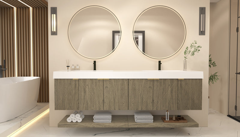 Moreno Bath MT84D Stella 84" Fluted Floating Bathroom Vanity with Reinforced Acrylic Double Sink