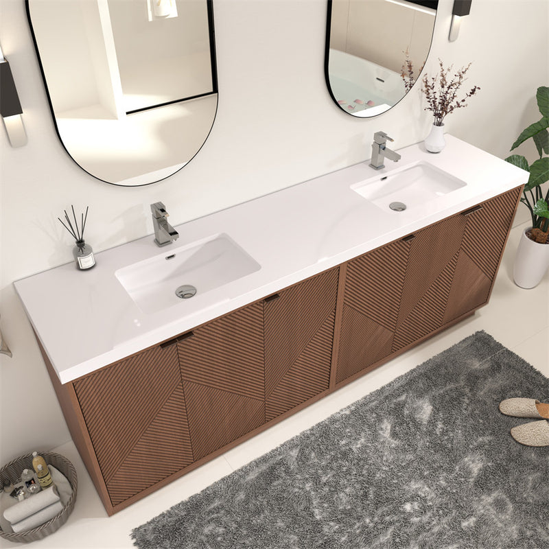 Moreno Bath MT84DFS Mason 84" Fluted Freestanding Bathroom Vanity with Double Sink Top