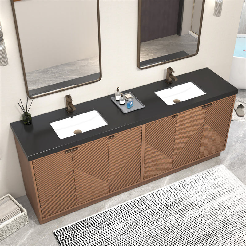 Moreno Bath MT84DFS Mason 84" Fluted Freestanding Bathroom Vanity with Double Sink Top