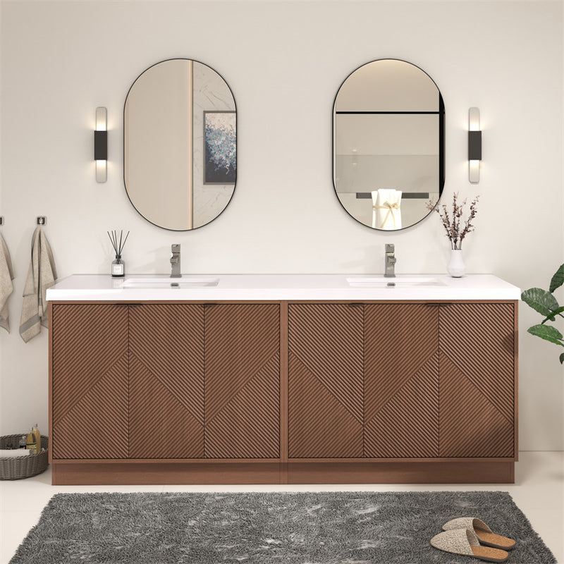 Moreno Bath MT84DFS Mason 84" Fluted Freestanding Bathroom Vanity with Double Sink Top