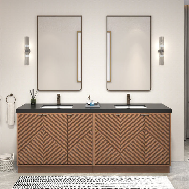Moreno Bath MT84DFS Mason 84" Fluted Freestanding Bathroom Vanity with Double Sink Top
