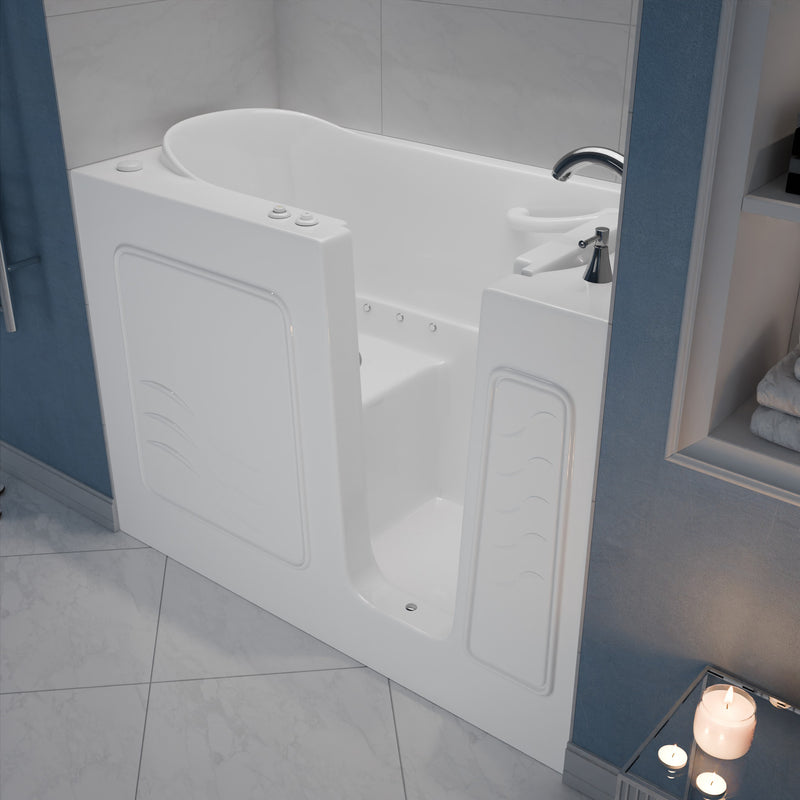 Meditub A2653RWA Collection 26 x 53 Right Side Drain Air Jetted Bathtub in White with Aroma and Chroma Therapy