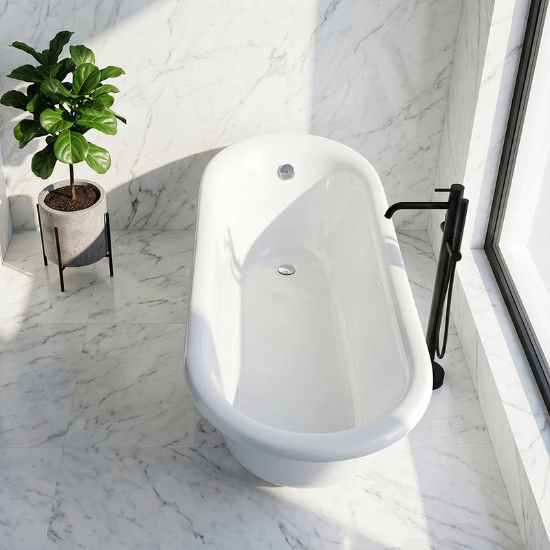 Anzzi FT-AZ090 Talyah Series 71 in. x 35 in. Flat Bottom Acrylic Freestanding Soaking Bathtub with Center Drain in Glossy White - view 2