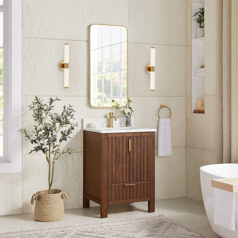Vinnova 704224-AD-GW Shenzhen 24" Single Sink Bath Vanity in Aged Dark Brown Oak